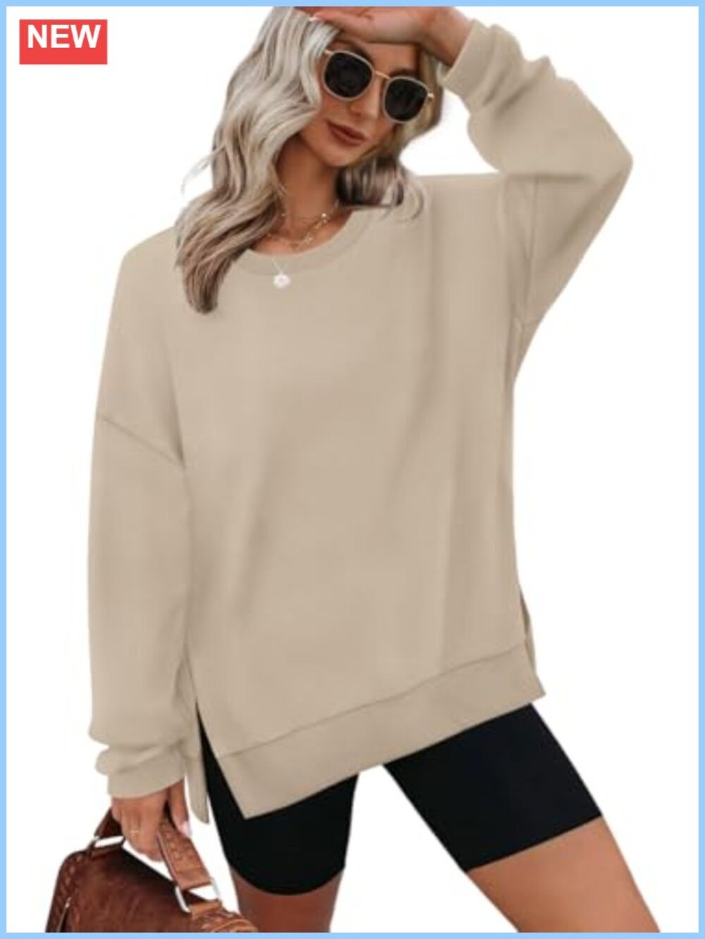 Oversized Crewneck Sweatshirt Pullover Casual Long Sleeve Ribbed Comfy Top